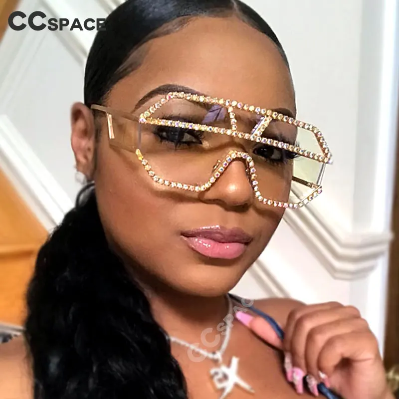 47165 негабаритных одна линза Стразы солнцезащитные очки для мужчин и женщин Красочные Кристальные геометрические узоры солнцезащитные очки UV400