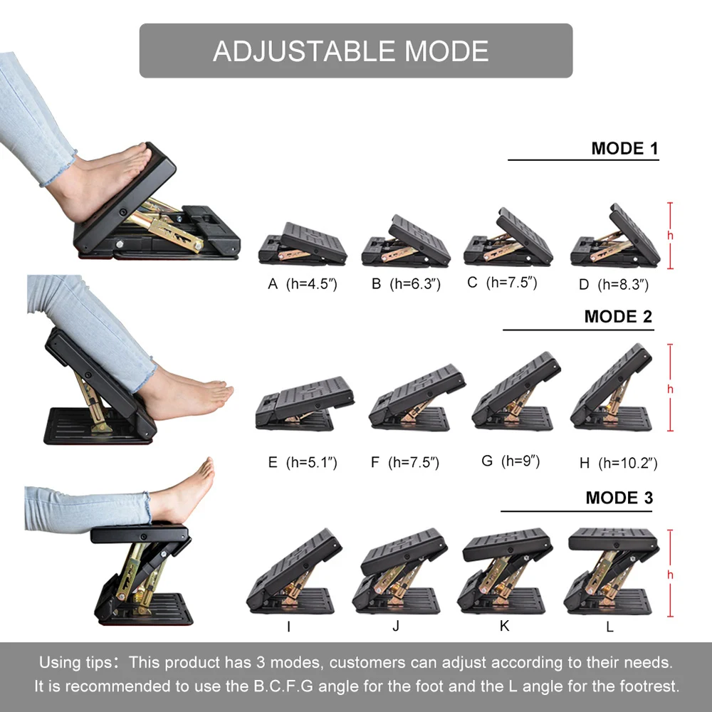 Adjustable Footrest with Removable Soft Foot Rest Pad Max-Load 120Lbs for Car,Under Desk, Home, Train ,4-Level Height Adjustment