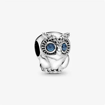 

100% Real 925 Sterling SilverShining Owl Bead Charm Fit Original 3mm Bracelet&Bangle Making Fashion DIY Jewelry For Women