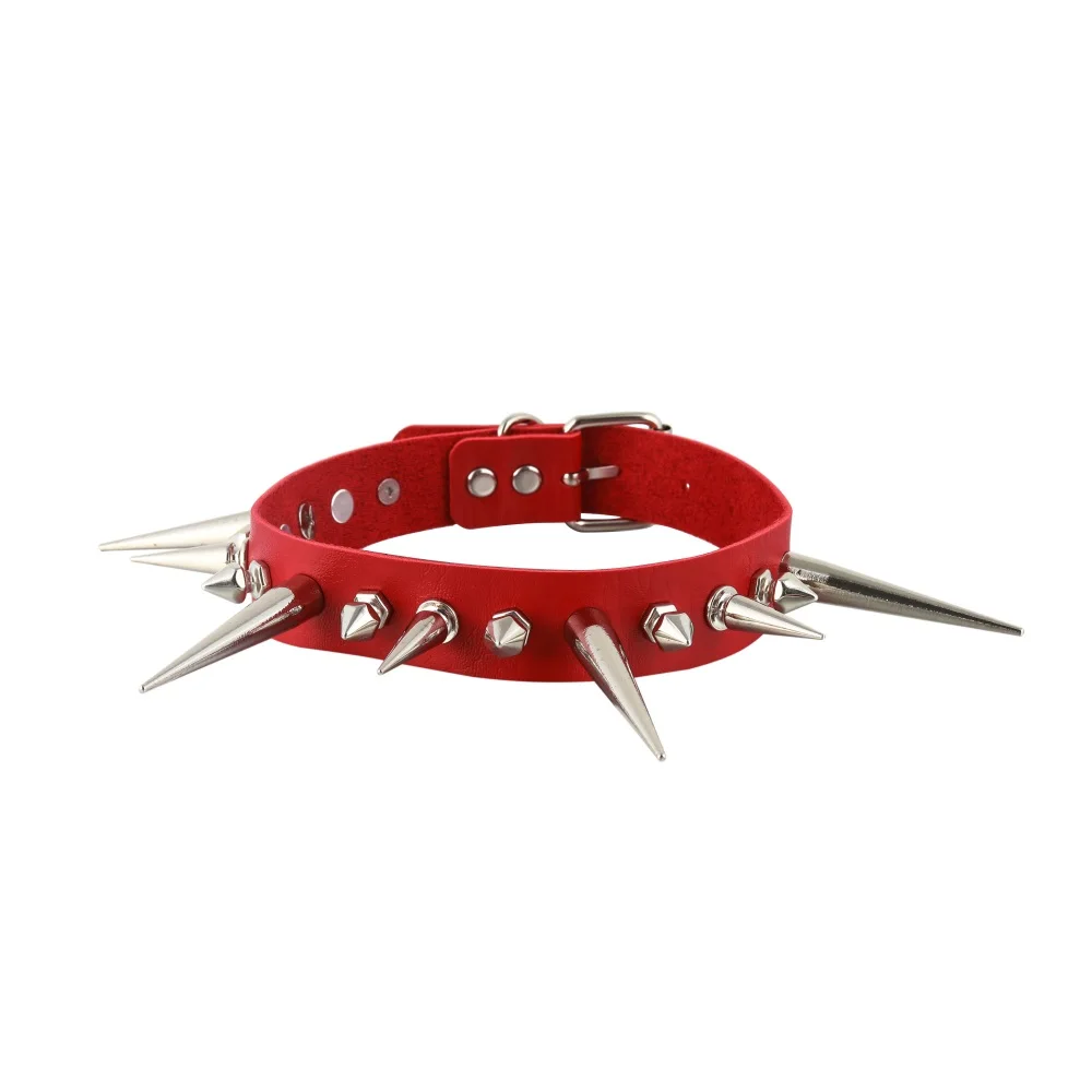 Collana girocollo lunga con borchie punk in pelle per donne e uomini, con grandi borchie e accessori in stile gotico_voghion.com