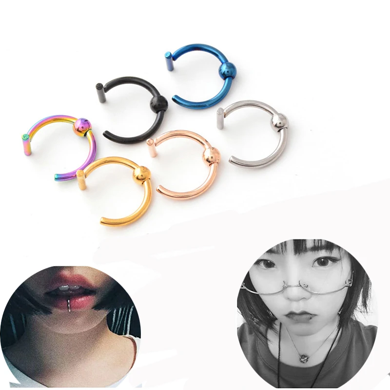 

5pcs Gold/Steel Color 8mm Punk Stainless Steel Human Body Piercing Fake ball Lip Ring Fake Nose ring No Hole Jewelry women