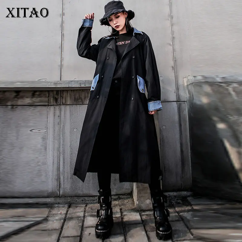 XITAO черный женский длинный Тренч модный элегантный с карманами 2019 осенний