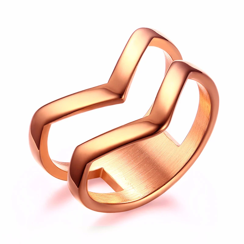 Vnox, геометрическое кольцо для женщин, глянцевое, нержавеющая сталь, полое кольцо, элегантные, вечерние, ювелирные изделия, размеры 6, 7, 8, 9 - Цвет основного камня: Rose Gold