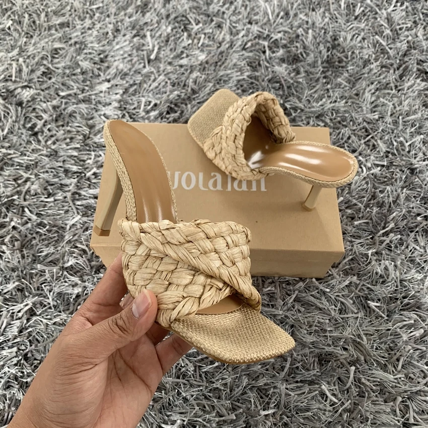 Fashion Women Sandals Slipper Summer Ladies Slides Square Open Toe High Heel Mules Slip On Sandal Shoes women slippers women high heels platform high heels sandals platform sandals ankle buckle sandals