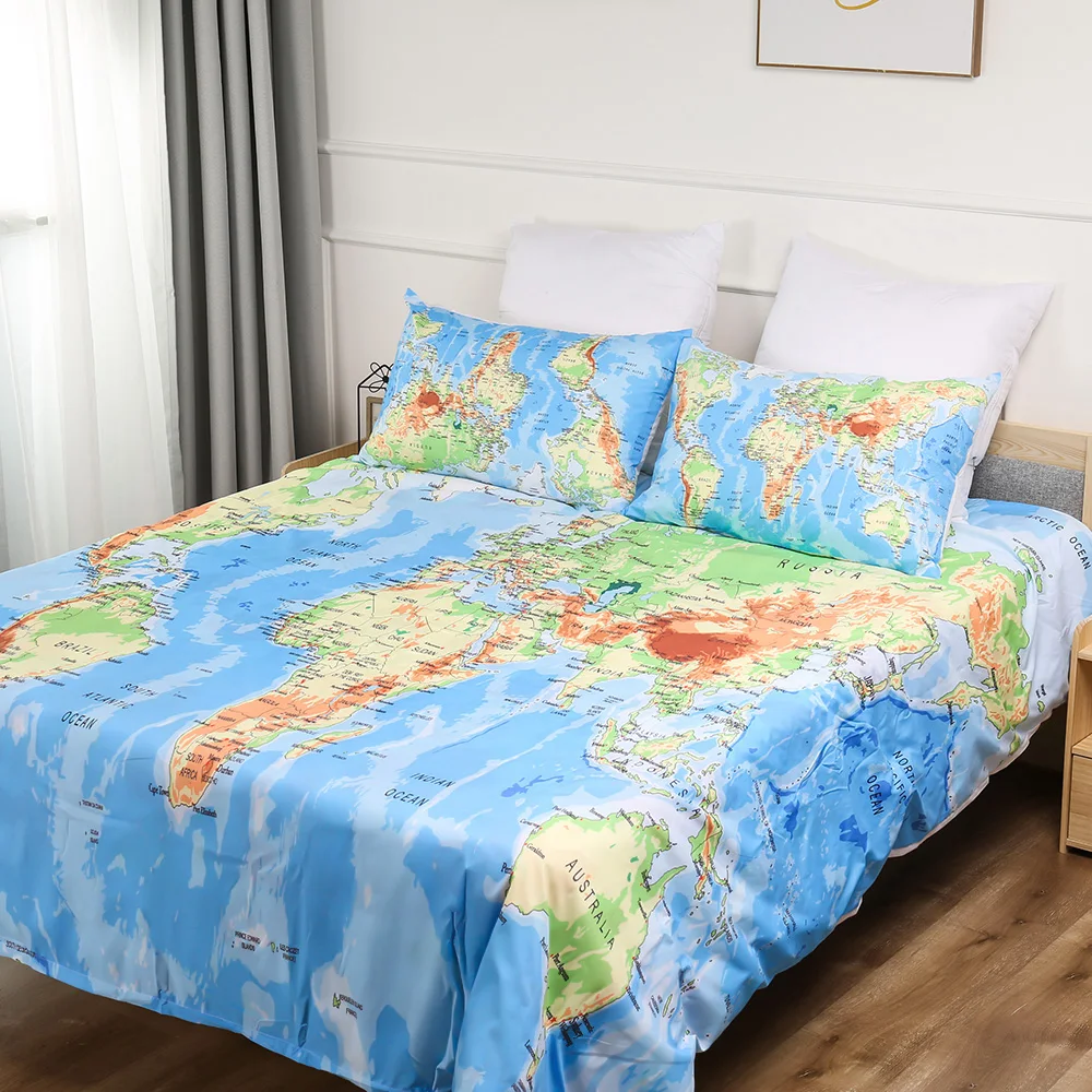 

Map Bedding set World Map Print Duvet Quilt Cover Pillowcase Twin queen king size Bedclothes Bed linen 3pcs home textiles