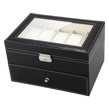 

Double Layer 10 + 5 Grid Watch Sunglasses Display Stand Jewelry Storage Box Protective Cover PU Leather Watch Box