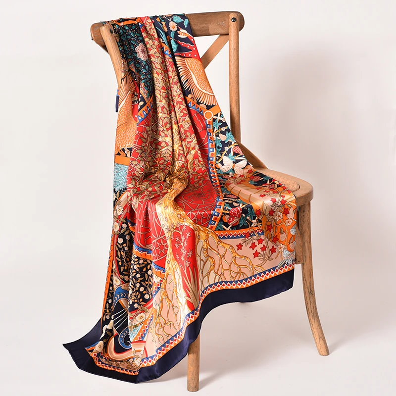 

135x135cm Hangzhou Silk Square Scarves Women 2021 Spring Pure Silk Neckscarf Large Bandana Bufanda Printed Shawls Foulard Femme