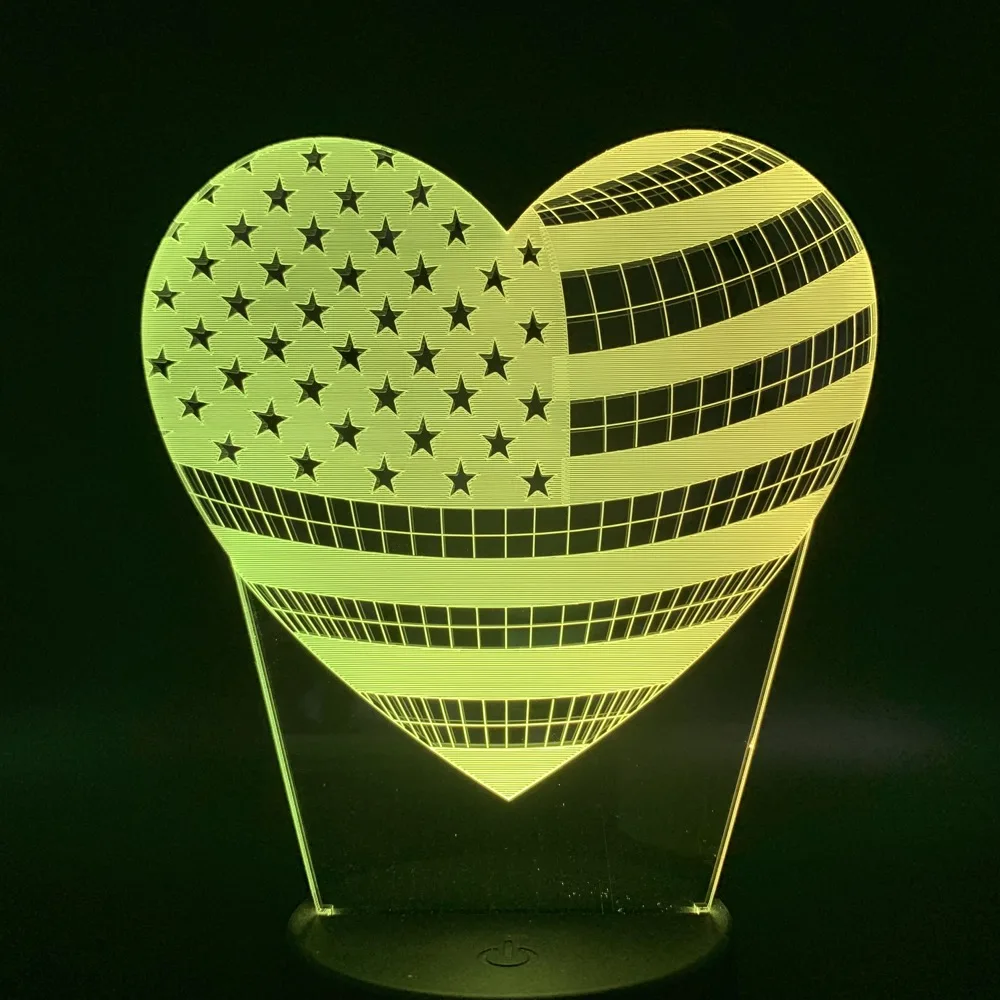 3D лампа в форме сердца американский флаг ночник для детской комнаты ночник изменение цвета для детей декоративный светодиодный ночник