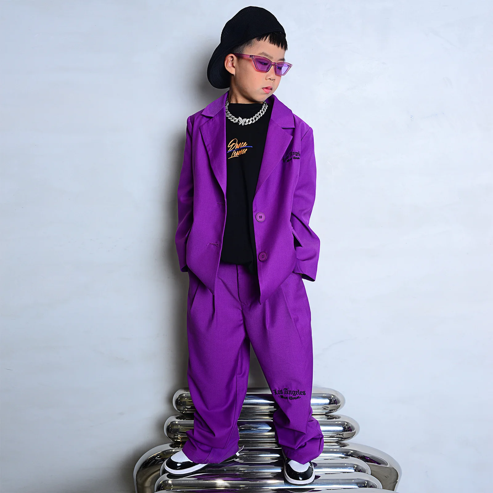 Jazz Dance Costumes For Kids Children Purple Hiphop Suit Modern Dance Costumes Boys Girls Hip Hop Dancing Clothes DQS8339