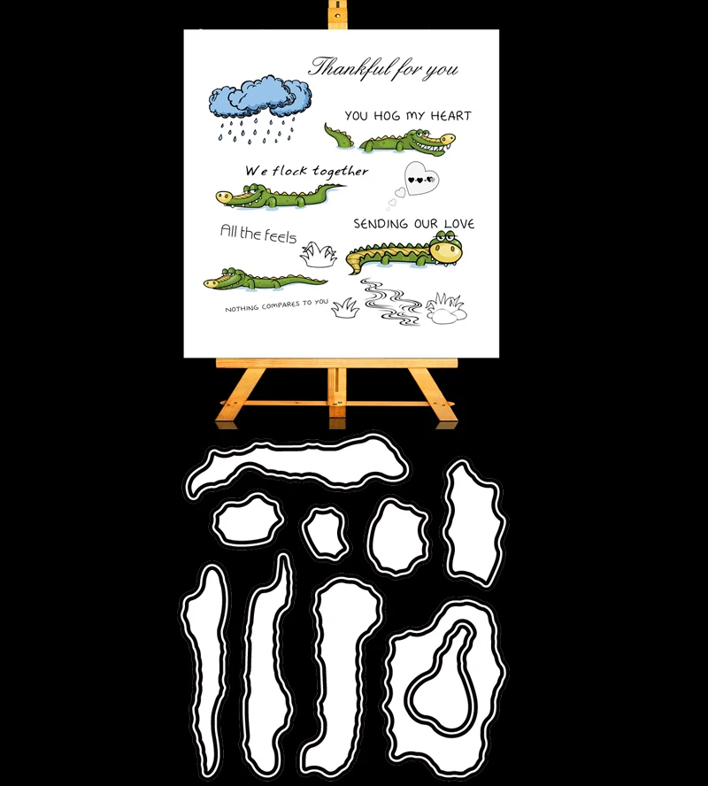 

ZhuoAng Cute crocodile Cutting Dies and Clear Stamp Set for DIY Scrapbooking Photo Album Decoretive Embossing Stencial