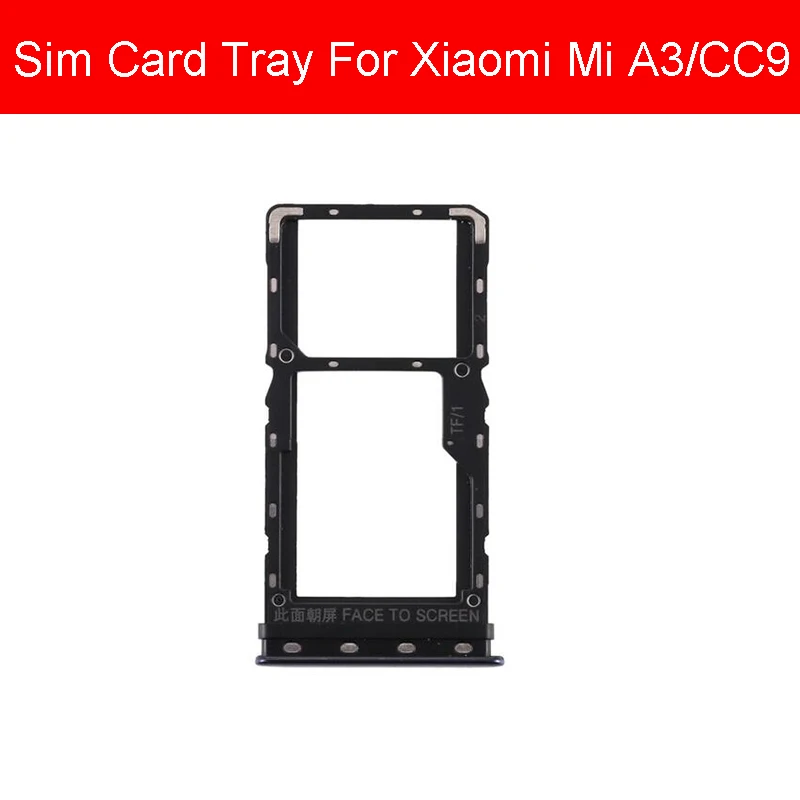 Black Черный и синий и золотой лоток для sim-карты держатель для Xiaomi mi A3 CC9 mi cro слот для sim-карты адаптер для сотового телефона запасные части для ремонта - Цвет: Black