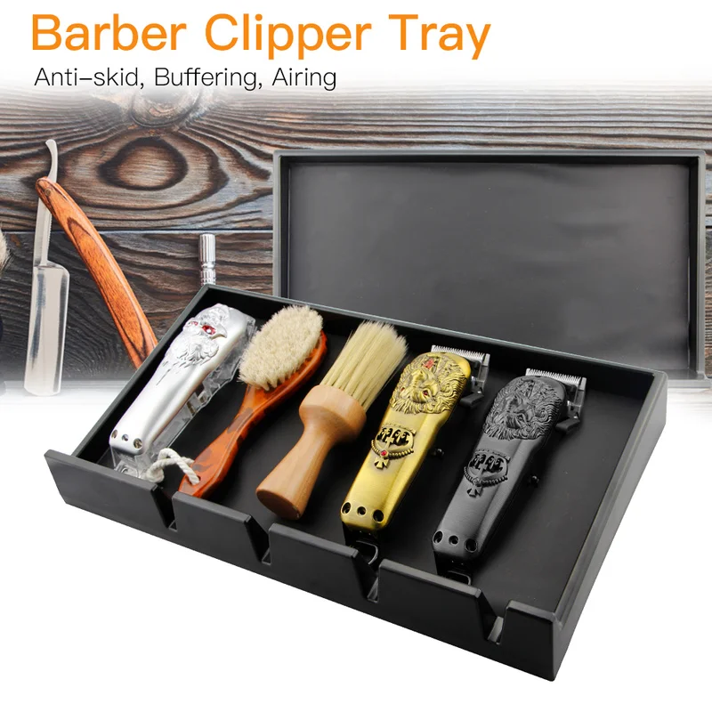 

Professional Barbershop Hair Clipper Tray Non-Slip Salon Storage Box with 4 Slots Hair Clipper Brackets Hairdresser Tool Box