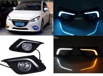 

White/Ice Blue+yellowTurn Signal Light and Dimming style relay 12V LED car DRL daytime running lights with for Mazda 3 axela