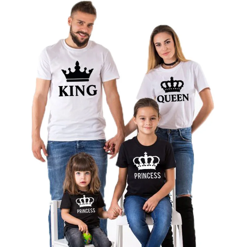 

Summer Family Matching Clothing Son and Daughter T Shirt King Queen Father Mom Tops Unisex Short Sleeve Cotton Tshirt Streetwear