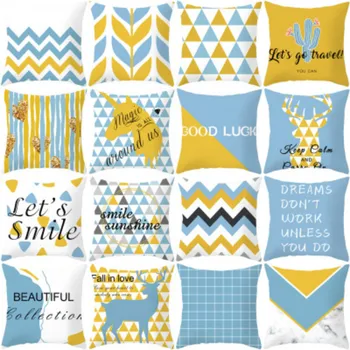 

Nordic Geometric Yellow Blue Cushion Cover Deer Throw Pillow Decorative Pillow Cover Sofa Chair Seat Throw Pillows Case