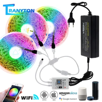 

Wifi/Remote Controller LED Strip Lights 5M 10M 15M RGB 5050 SMD Flexible Ribbon Waterproof Tape Diode DC12V Strips with Adapter
