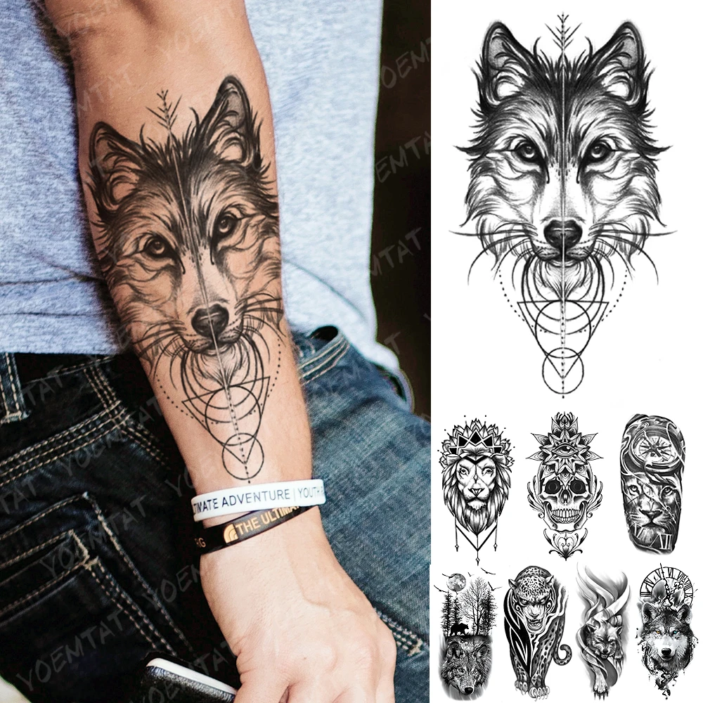 

Waterproof Temporary Tattoo Sticker Leopard Lion Wolf Forest Flash Tattoos Animal Body Art Arm Fake Sleeve Tatoo Women Men