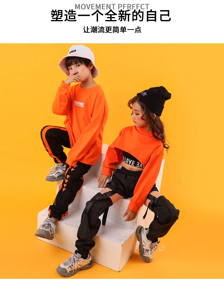 Kid Cropped Sweatshirt Shirt Jogger Pants Hip Hop Clothing Clothes Jazz Dance Costume for Girls Boys Ballroom Dancing Streetwear (11)