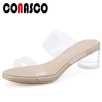 

CONASCO Euro Style 2020 Summer New Women Sandals Slippers Pumps Transparent Sexy Fashion Concise Casual High Heels Shoes Woman