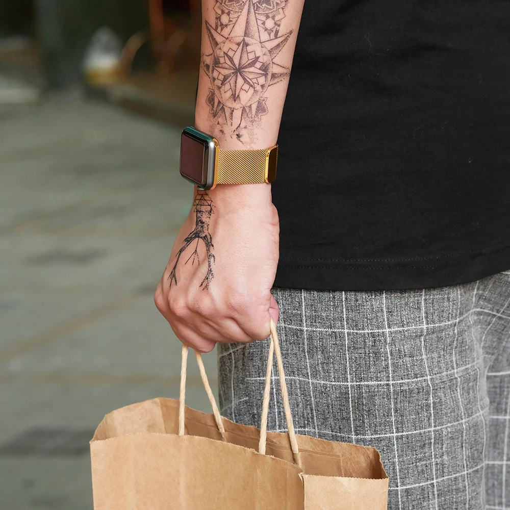 Metal Milanese loop Strap For Apple watch band 7 45mm 44mm 40mm iWatch Series 42mm38mm stainless steel bracelet magnetic 3456 se