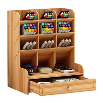 

Large Capacity Wood Desktop Pen Holder Pencil Makeup Brush Notes Students Storage Rack stand Organizer Box Cosmetics