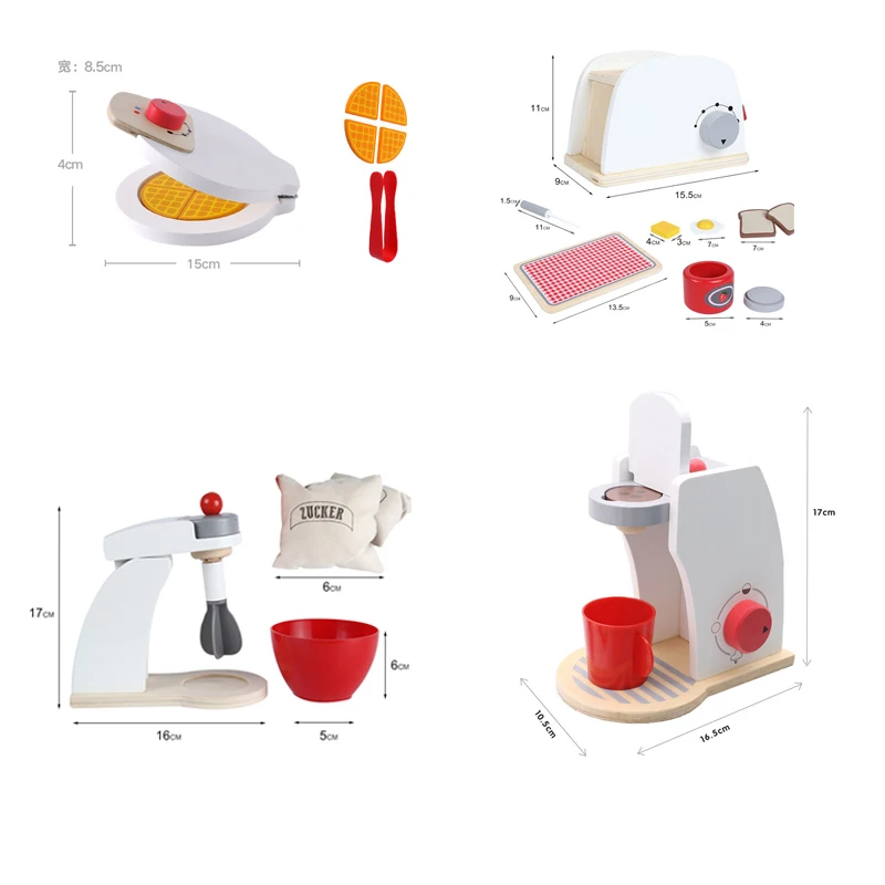Wooden Kitchen Pretend Play Toy Simulation Wooden Coffee machine Toaster Machine Food Mixer Baby Early Learning Educational Toys 5