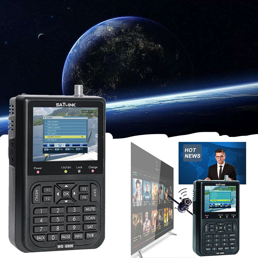 HD Digital Satellite TV Finder Black KOBWA SATlink WS-6906 3.5 LCD Digital Satellite Signal Finder Meter