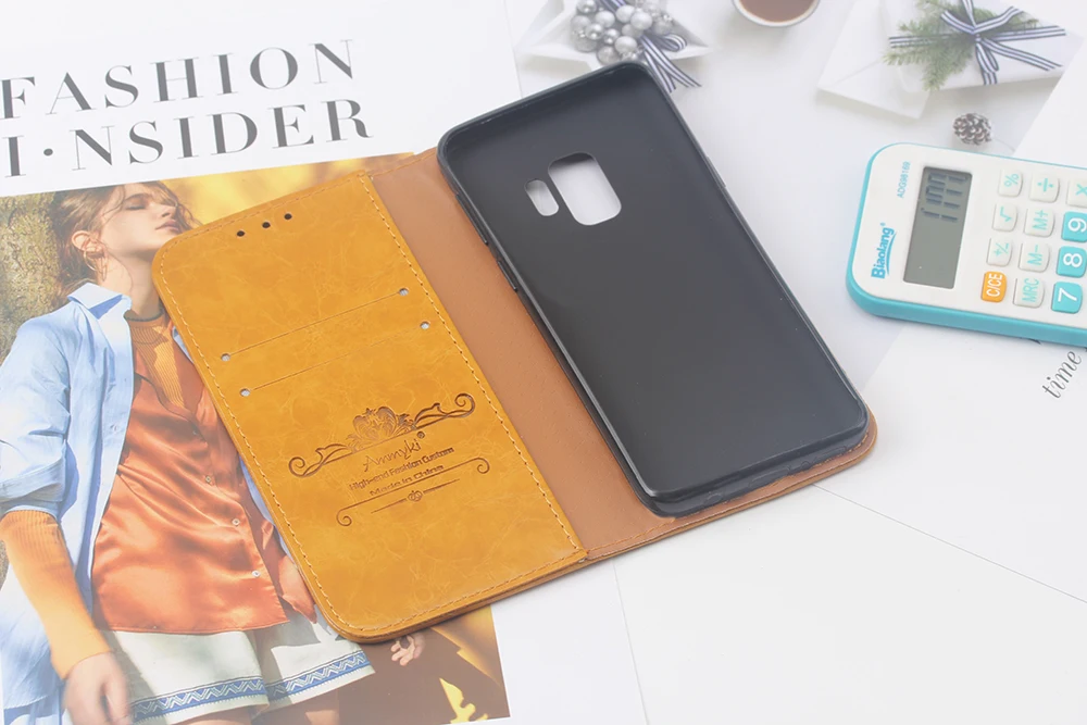 AMMYKI Pattern style design high quality No fabe LOGO flip leather Mobile phone back cover 5.8'For Samsung Galaxy S9 case