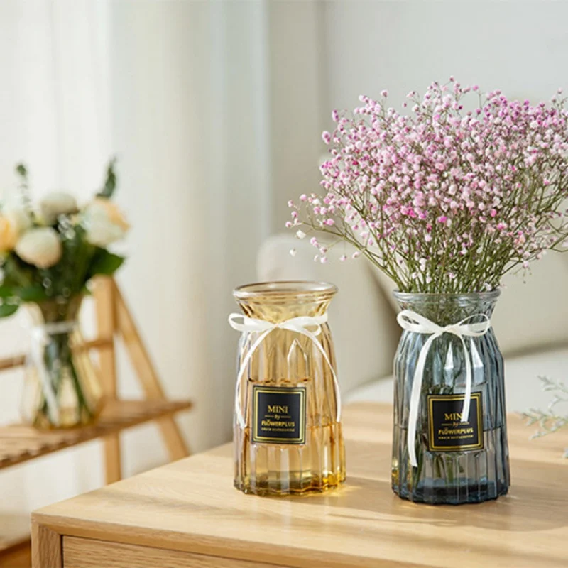 Glass Vase Hydroponic Transparent Living Room Colored Glass Vase Flower Arrangement Home Decoration