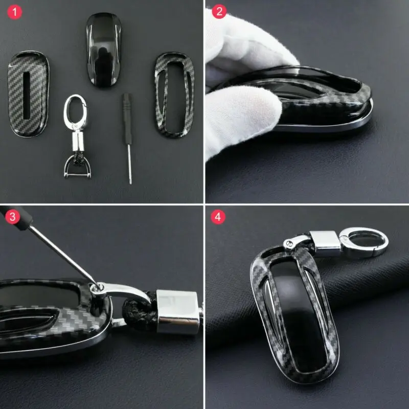 Черный углеродного волокна брелок защитный чехол с держателем для Tesla модель X