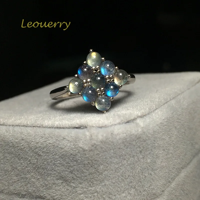 Leouerry, 925 пробы, серебряное, натуральное, Радужное, голубое, лунный камень, открытые кольца, элегантные, для леди, принцесса, обручальные кольца с 9 шт., лабрадорит