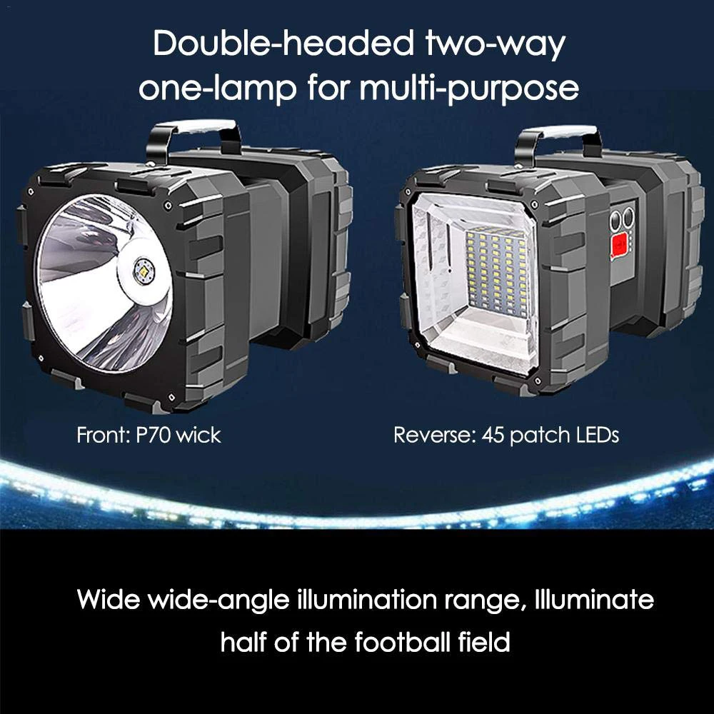 Супер яркий светодиодный светильник, поисковый светильник, перезаряжаемый светодиодный светильник с двойной головкой с XHP 70,2, водонепроницаемый походный светильник