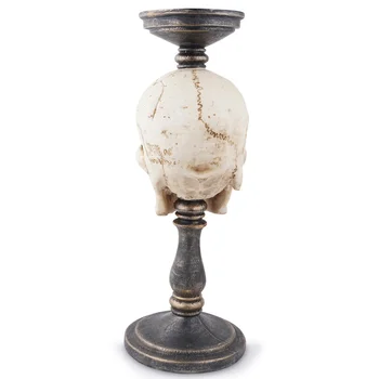 

1PC Halloween Simulated Skull Design Candle Holder Horrible Resin Candlestick Desktop Craft for Home Bar Restaurant