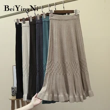 Beiyingni юбка с высокой талией Женская однотонная клетчатая винтажная повседневная трикотажная юбка для женщин эластичная юбка в стиле "Ретро" Faldas Mujer