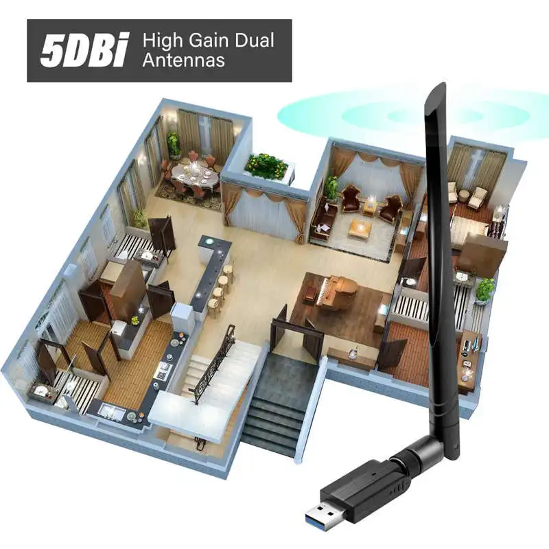 AAAE Top-Usb 3,0 Wifi адаптер переменного тока 1200 Мбит/с 5G/2,4G двухдиапазонный Wifi ключ беспроводной сетевой адаптер с 5Dbi с высоким коэффициентом усиления антенны, Su