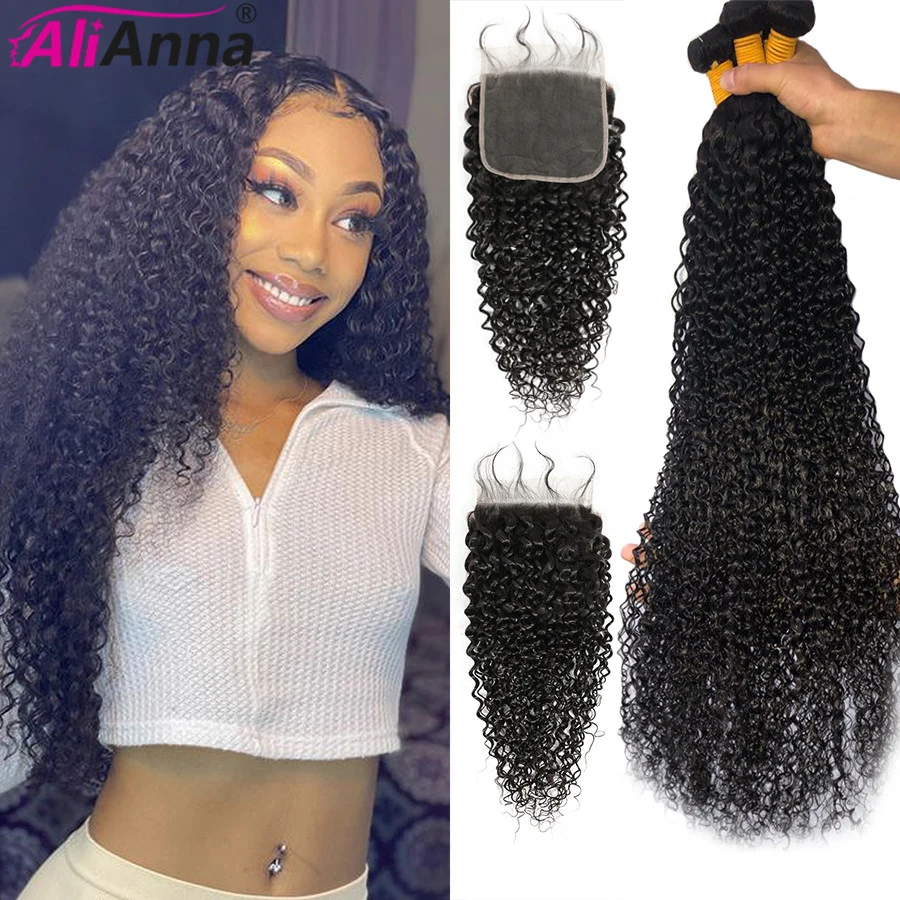 Hot Sale Closure Bundles Remy-Hair Alianna Malaysian And Curly  OMZK77LdD