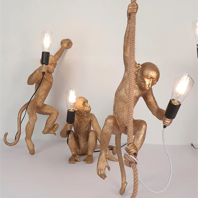 Лампа в форме обезьяны смола черный белый Ретро стиль настенный светильник левая