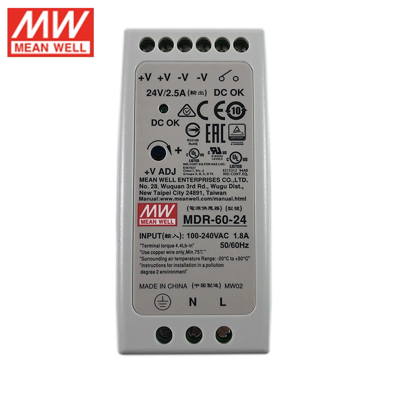 MEAN WELL MDR-60-24 60 Вт 24 В din-рейку импульсный источник питания 110 В/220 В переменного тока до 24 В постоянного тока 2.5A блок питания PSU Трансформатор smps
