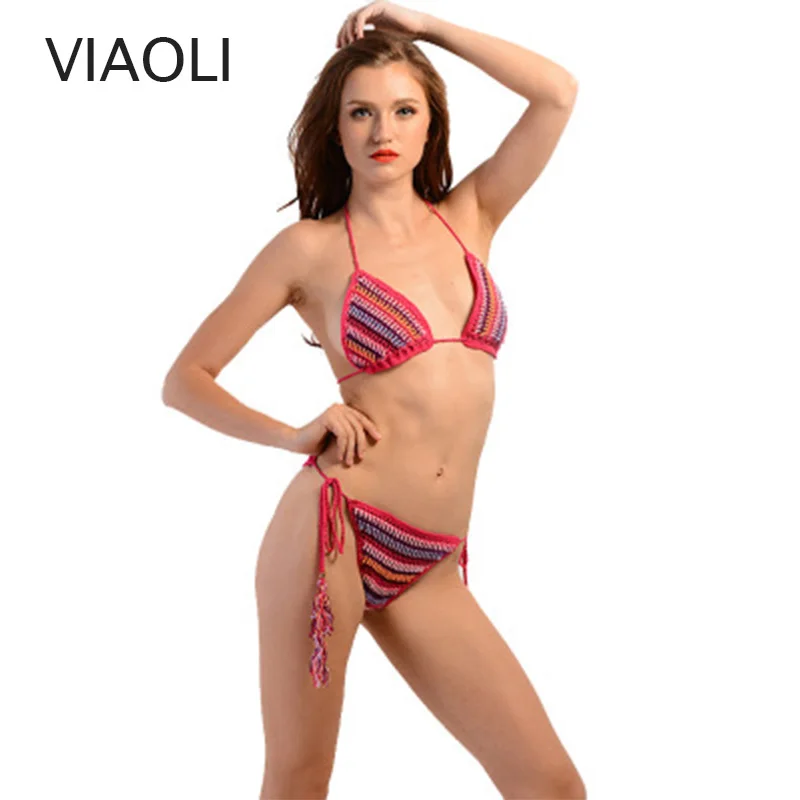 

Bikinis New Sexy Bandge Bikini Set Swimwear Striped Biquinis Swimsuit Women Maillot De Bain Femme Famale Crochet Swimming Suit