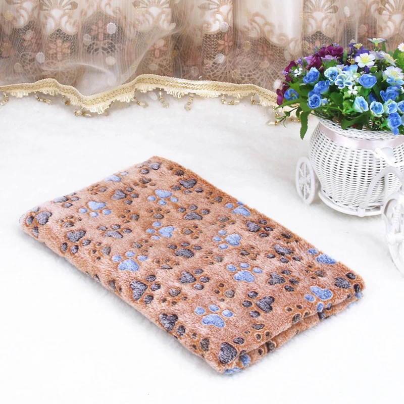 Pet Supplies Dog Cat Sleeping Bed Cushion Blanket Pad Coral Velvet Paw Pattern Kennel Mat Cute