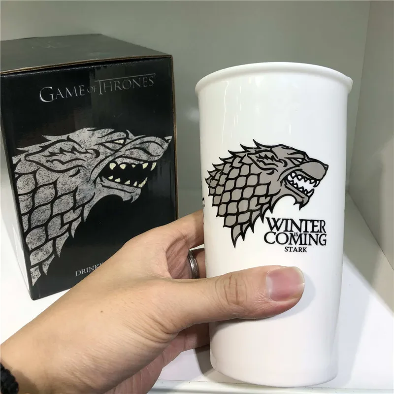Игра престолов кофейные кружки с крышкой огонь и кровь керамический чай вода пива чашки и кружки креативные посуда для напитков - Цвет: Белый