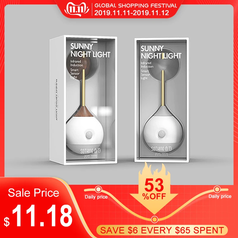 Günstig Sothing Sunny Smart Sensor Nachtlicht Infrarot Induktion USB Lade Abnehmbare Nacht Lampe Smart Home von youpin