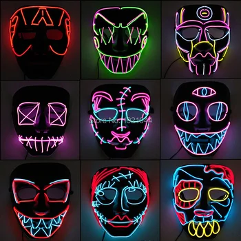 

Halloween Funny Glowing Mask EL Wire Flashing Mask with Sound activated Controller for Carnival Party Horror Mask Decoration