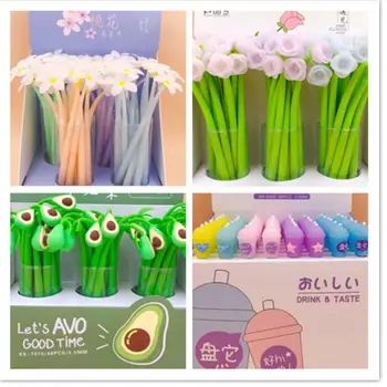 

15 design korea stationery elk flower dog chicken Avocado elk gel pen cartoon neutral pen black ink pen promotion gift 48pc/lot