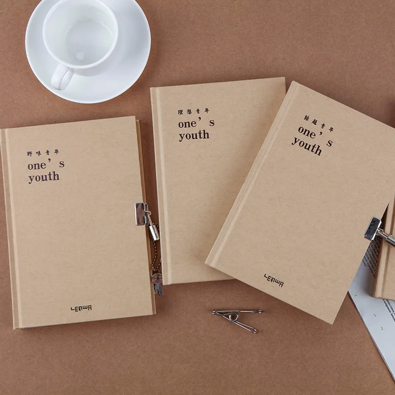 LEnWA Youth Era A5 пустой Kraftpaper Lock Мальчик Бизнес простой ноутбук канцелярский блокнот настраиваемый оптом