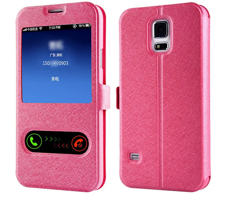 Розовый Luxury Smart Front Window View Leather Filp Cover Case for Samsung Galaxy A3 A5 A7 J1 J3 J5 J7 S8 Plus S7 S6 Edge S5 - Цвет: Розовый