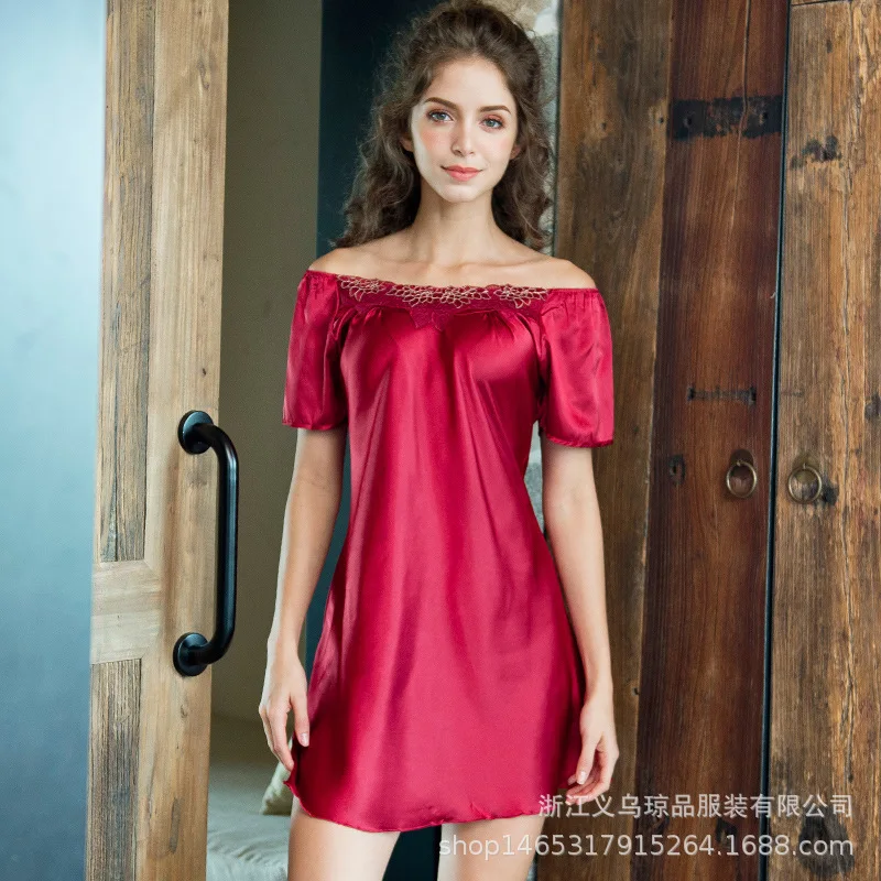 wine red SP&CITY, летняя Ночная одежда для женщин, платье с цветочным рисунком, сексуальное женское белье, шелковая ночная рубашка, комфортное платье - Цвет: wine red