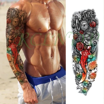 

Waterproof Temporary Tattoo Sticker flowers sea star fish pocket watch full arm large fake tattoo flash tattoo for men women