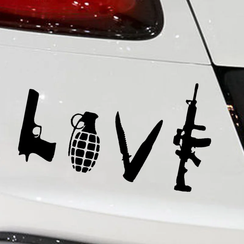 

EmpireYing 3 Sizes 8 Colors Abstract Love Art Word Pistol Submachine Gun Military Lovers Car Sticker Motorhome Truck Vinyl Decal