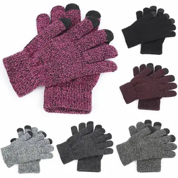 

6 Colors Autumn Winter New Fashion Women Men Solid Color Winter Touch Screen Gloves Knitted Warm Full Finger Mittens